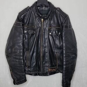 Vintage Harley Davidson Quilted Lined Cowhide Motorcycle Jacket Size 46 Tall